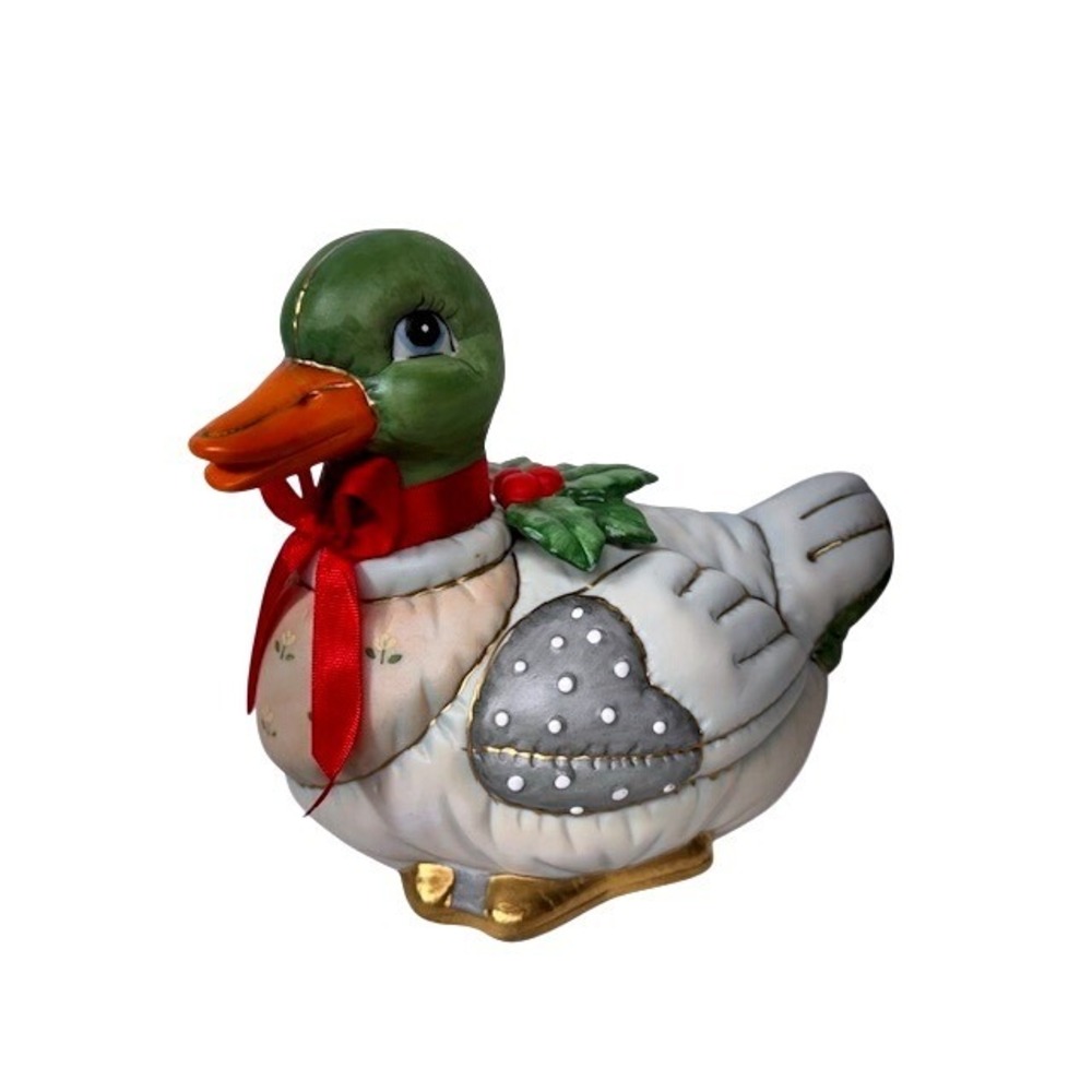 Vintage 1987 Geo Z Lefton Ceramic Mallard Duck Figurine Holly 06148 Christmas